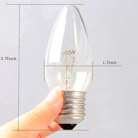 40W Incandescent Torpedo Tip Chandelier,Incandescent Light Bulb, Clear Finish, Decorative, Chandelier F Type Flame Tip, E26/E27 Medium Base (10)