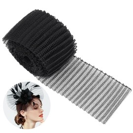 BENECREAT 5 Yards/4.5m Black Horsehair Braid Thread Edge Fabric, 3-1/4 inch(83mm) Pleated Mesh Ribbon Millinery Netting Tulle Fabric Mesh Hat Veil for Wedding Decor, DIY Bridal Veil Dress