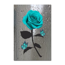 Rtriel Teal Rose Canvas Wall Art Turquoise Blue Flower Prints Contemporary Black and White Pictures for Bathroom Wall Decor 16 x 24 Inch