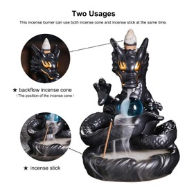 TRYKOJOTIC Dragon Shape Incense Waterfall, Ceramic Backflow Incense Holder, Handmade Waterfall Incense Burner with 20 Backflow Incense Cones + 30 Incense Sticks, Home Office Decor