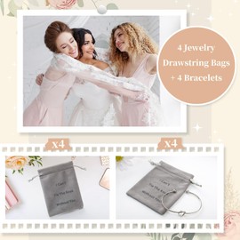 8 Pcs Bridesmaid Proposal Gifts Set of 4 I Can't Tie The Knot Without You Velvet Bags and Metal Bridesmaid Bracelets Bridesmaids Gifts For Bridal Party Wedding (Silver)