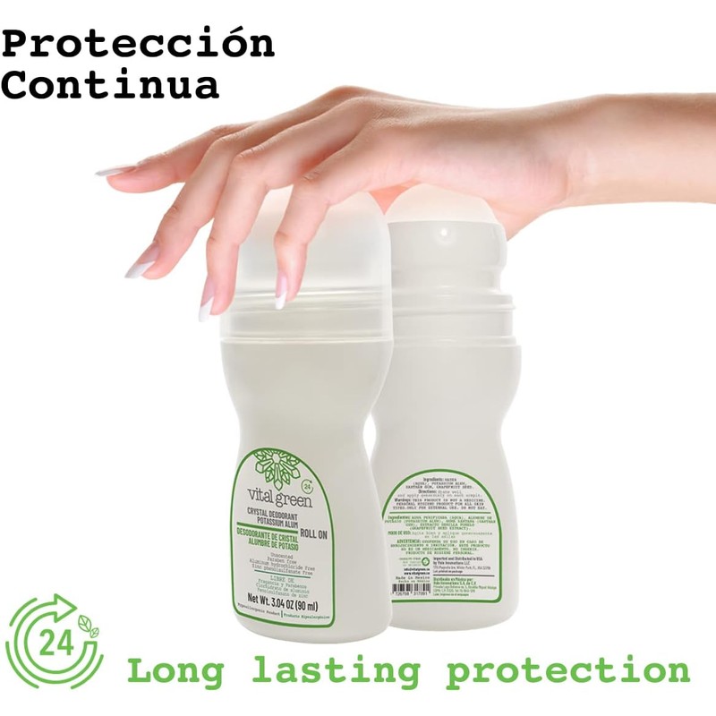 Vital Green Desodorante Roll-On Natural, Alumbre de Potasio, 90ml, 1pk