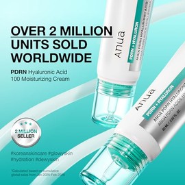 Anua PDRN Hyaluronic Acid 100 Moisturising Cream, Lightweight, Moisturising Face Cream with Salmon DNA for Glass Skin, Korean Skincare, 60 ml