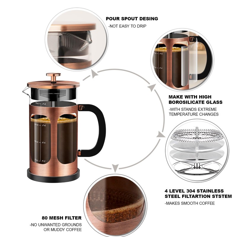 YMMIND French Press Coffee Maker (34oz 1Quart 5-6Cup) Coffee Press,