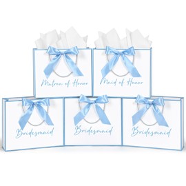 Silkfly 11 Pack Bridesmaid Gift Bags with Bow Ribbon Bachelorette Gift Bags with Tissue Paper for Bridesmaid Maid of Honor Matron of Honor Bridal Shower Bachelorette Party, 11.8x10x4'' (Light Blue)