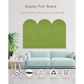 Foldable Bulletin Board 47x24 inches, 0.35" Thick Felt Wall Tiles, Large Cork Board with Adhesive Sticker, Round Edges Wall Panels for Office Bedroom Living Room, Decorative Board - Apple Green