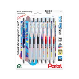 Pentel EnerGel Expressions, 60th Anniversary Limited Edition Pack, ICE Liquid Gel Pens, (0.7mm) Medium Line, Assorted Ink Colors, Pack of 8 (BL77TLABP8M)