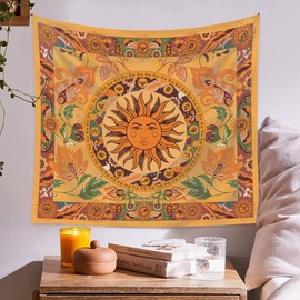 Tapiz de tarjeta de tarot de constelación del sol y estrella, diseño botánico de hongos, fase lunar, tapiz de sol y luna, tapiz de astronauta, tapiz estético bohemio para colgar en la pared, tapiz para decoración del hogar de habitación (sol 2)