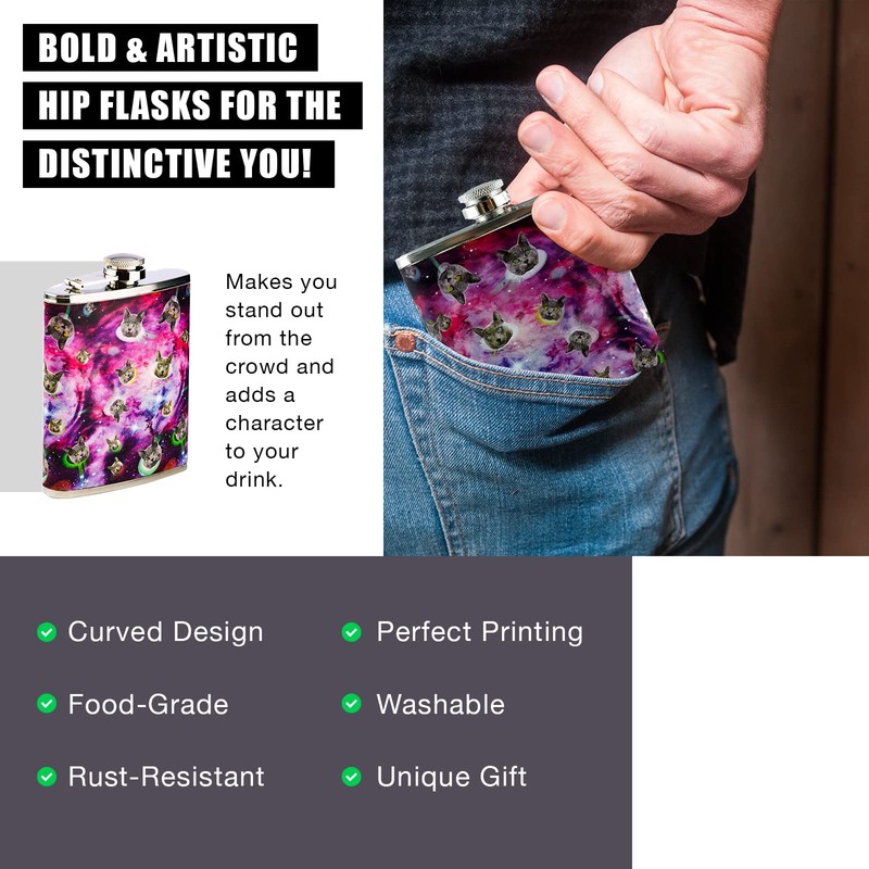 Funny Guy Mugs Space Cats Stainless Steel 7oz Hip Flask