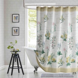 BESTRIPES Extra Long Fabric Shower Curtain, Country Vintage Floral Shower Curtain, Gold and Green Flower Shower Curtains for Bathroom, Waterproof Bathroom Curtains, 72" W x 84" H