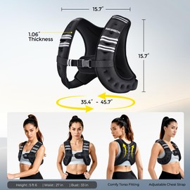 PACEARTH Weighted Vest,6lb/8lb/10lb/12lb/16lb/20lb/25lb/30lb Weight Vest with Reflective Stripe, Body Weight Vests for Women, Men, Weight Loss Workout, Strength Training, Running, Walking, Jogging
