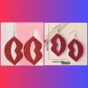 Unbranded Red Sparkle Open Lips  Drop Dangle Hook Silver Tone Earrings