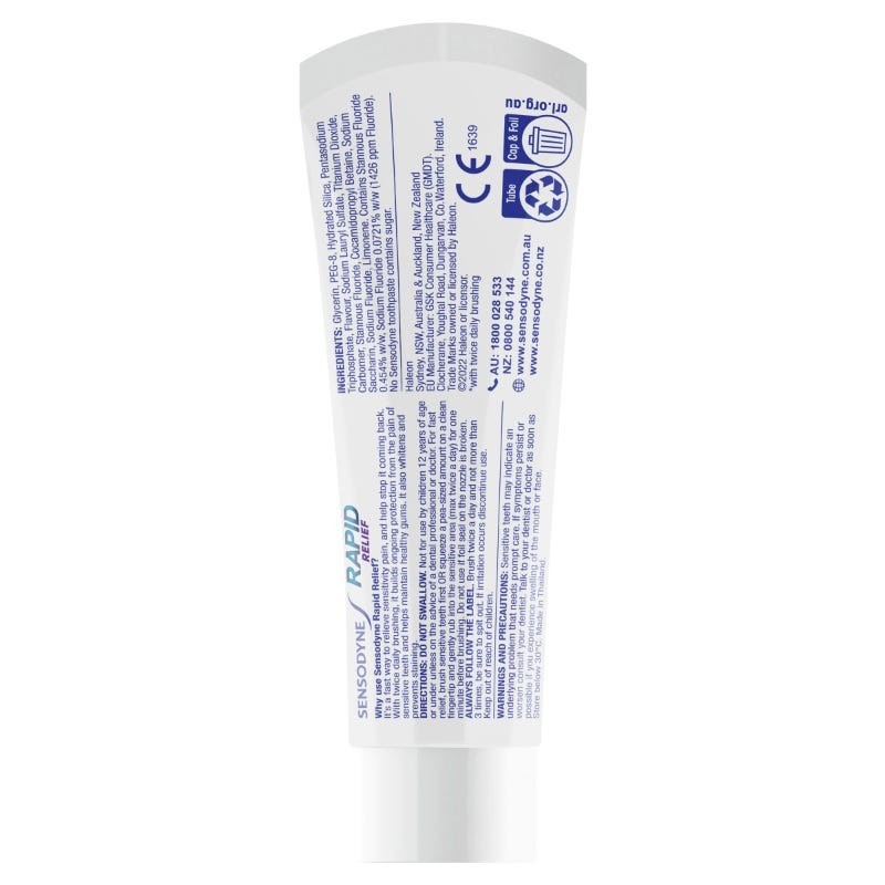 Sensodyne Toothpaste Rapid Relief for Sensitive Teeth 100g