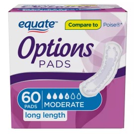 Equate Options 2 PACK!! Equate Options Incontinence Pads for Women, Long Length (120 TOTAL)!!