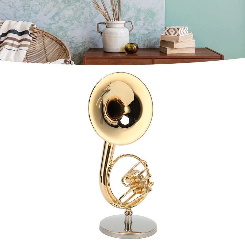 Miniature French Horn Model Brass Golden Stylish Exquisite Birthday Gift