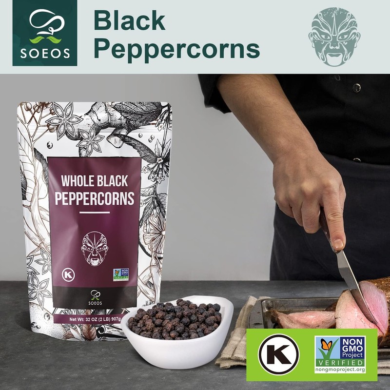 Soeos Black Peppercorns, 32oz (Pack of 1), Non-GMO, Kosher, Packed