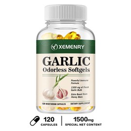 Xemenry - Garlic Supplement 1500 mg - Promotes healthy cholesterol levels and supports the immune system - Gluten Free Non-GMO - 60/120 Softgels [2 Month Supply] - Natural Premium Garlic Extract - Specification: 120 capsules