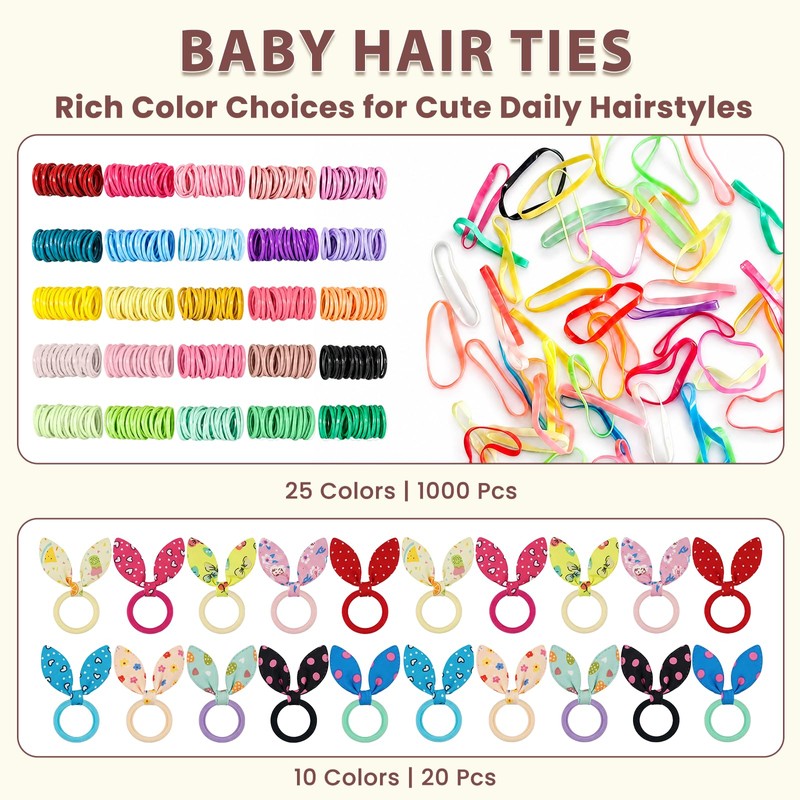 1425Pcs Baby Hair Ties, No Damage Elastic Rubber Bands, Multicolor