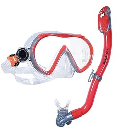 Tilos Jovie Mask with S.O.S Whistle Dry Snorkel Jr. Set (Red/Silver)