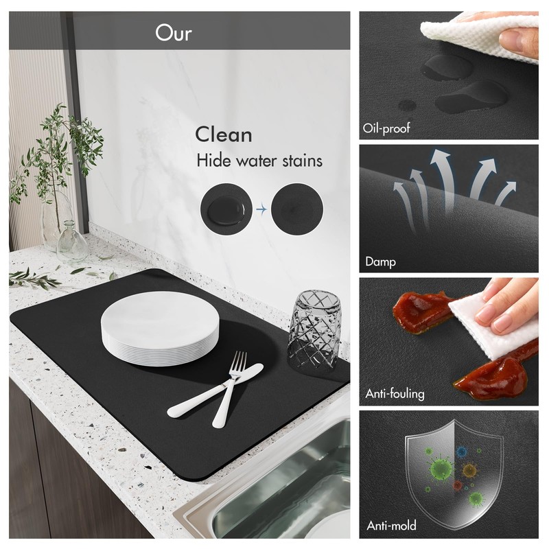 Drying Mat for Kitchen Countertops, Coffee Mat Hide Stain Rubber