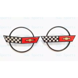 AUTO 2PC 1984-1996 C4 Corvette Black Red Front Nose Hood Rear Lid Cross Flags Emblem