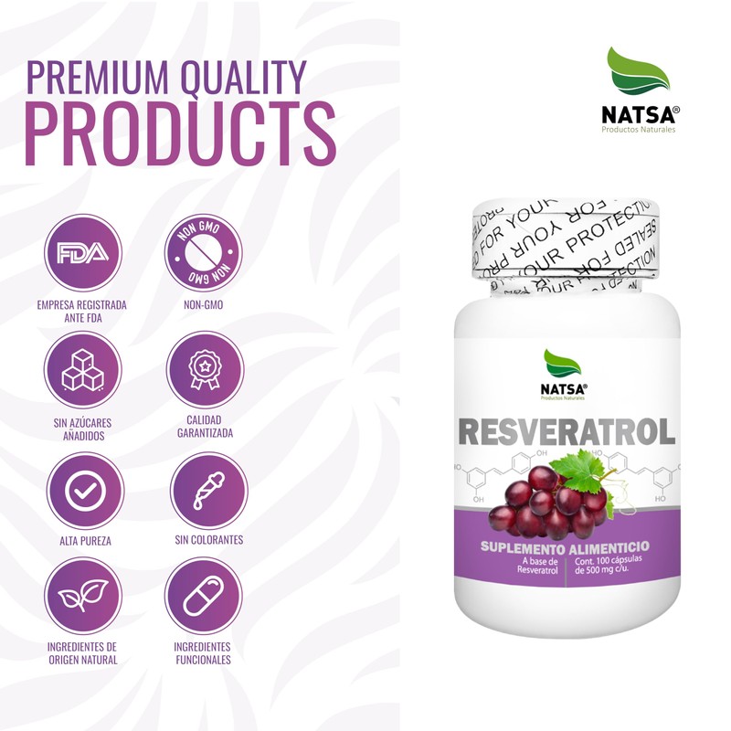 NATSA Resveratrol 100 cápsulas, calidad Premium