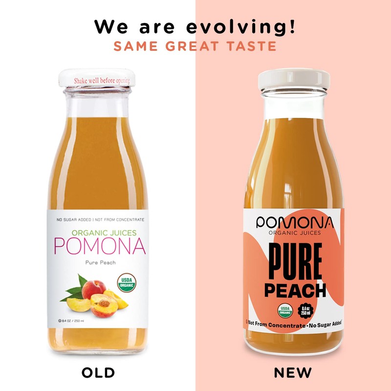 Pomona Organic Peach Juice (Pack of 12), Cold Pressed USDA