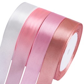 Foshird Satin Ribbon Pink 20 mm x 22 m Gift Ribbon Pink Ribbon Wedding Ribbons for Crafts White Decorative Ribbon for Balloons DIY Gift Packaging Birthday