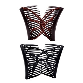 LOVEF 2 Pieces Stretchy Double Comb Hair Clip Adjustable Elastic Hair Comb No Crease Hair Pins Hair Accessories for Women Curly Thick Wavy Hair Ponytail