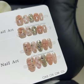 [Overseas] Kitty Nail Plaid Kitty Sweet Nude Pink 3D Bow Cartoon Kitty Exquisite Diamond Decoration S/[Checkered Kitty] New Short Square 4ea