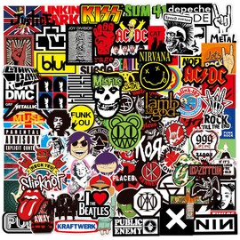 Rock Band Punk Stickers, Classic Rock Sticker Pack, Pack of 100 Punk Music Stickers Adults, Rock and Roll Sticker Waterproof Vinyl for Guitar Skateboard Laptop Suitcase Helmet
