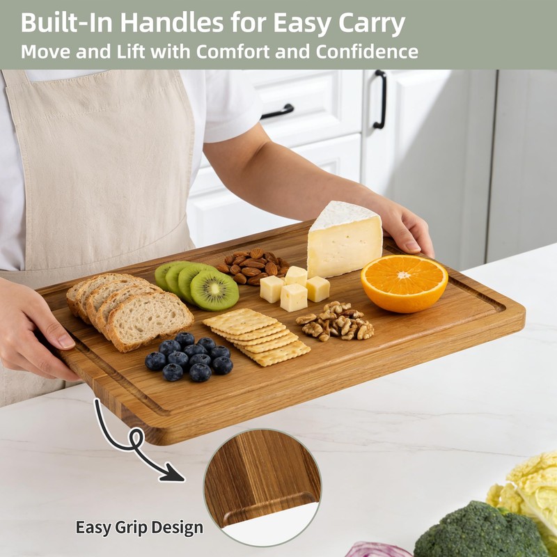 Teak Wood Cutting Board Set, 3-Piece Cutting Board with Stand