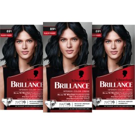 Brillance Intensive Colour Cream Hair Colour 891 Blue-Black Level 3, Pack of 3 (3 x 160 ml)