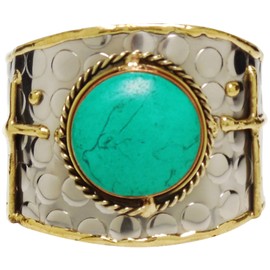 Bracelet - Turquoise and Silver Tone Cuff - Kikis Turquoise and Crosses