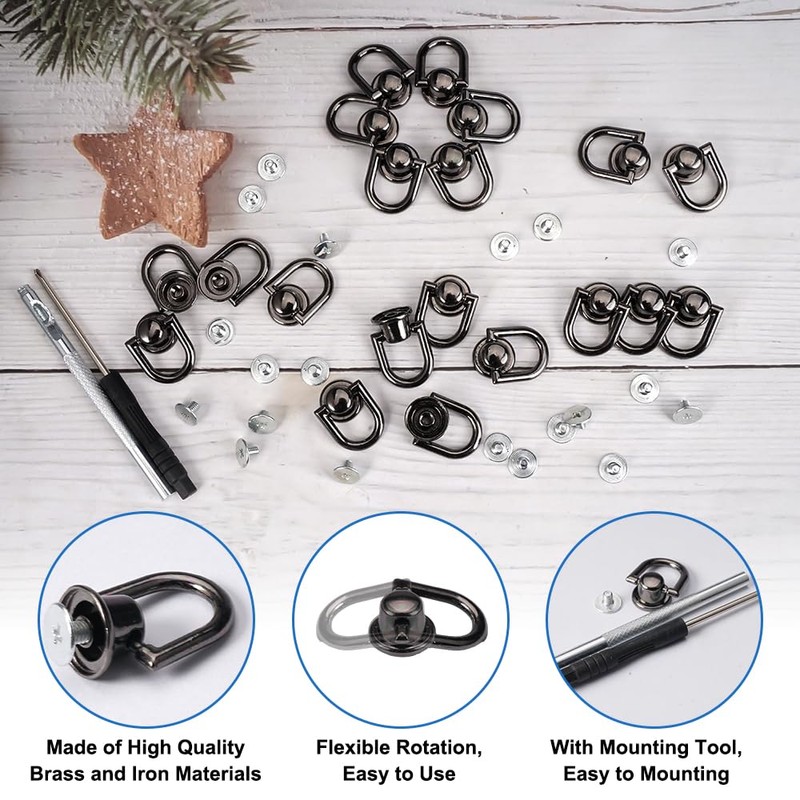 Pack of 20 D Ring Stud Screw Head with Screw,