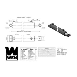 WEN WT2520 Cross Tube Hydraulic Cylinder with 2.5 Bore and 20-inch Stroke, Black