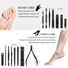 Nail Clippers Set, 26 Piece Manicure Set & Pedicure Kit, Stainless Steel Fingernail & Toenail Clipper Cutters, Professional Nail Care Tools with Luxurious Travel Case for Men and Women, Brown