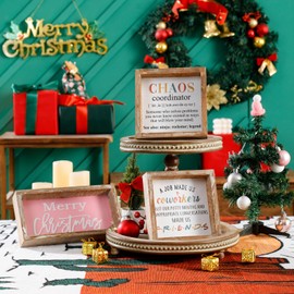 FESTWIND Pink Merry Christmas Sign, Wooden Christmas Signs for Table Desk Shelf Mantel Office, Rustic Christmas Decor, Christmas Decorations Indoor Home Decor, Farmhouse Christmas Tiered Tray Decor