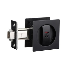 Sliding Pocket Door Lock, Invisible Recessed Mortise Lock Zinc Alloy Square Sliding Door Handle with Indication for Toilet Bathroom Restroom, 66mm Black