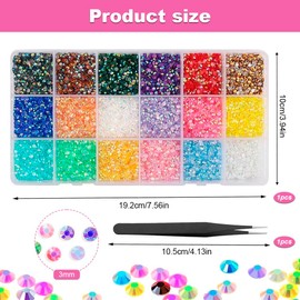 Rhinestones, 18 Colours 3mm Nail Gems, Flat Back Resin Crystal with Tweezers AB Jelly Rhinestones for Clothes for Craft for Nail Face Tumblers Cup DIY Clothing Shoe Decoration