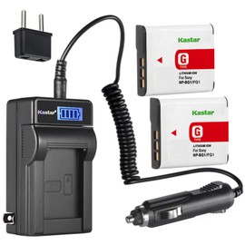 Kastar 2-Pack NP-BG1 NP-FG1 Battery and LCD AC Charger Compatible with Sony Cyber-Shot DSC-W110, Cyber-Shot DSC-W115, Cyber-Shot DSC-W120, Cyber-Shot DSC-W125, Cyber-Shot DSC-W130 Cameras