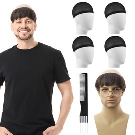 Ninnyi Bald Caps Wigs, Funny Monk Wig Bald Cap Latex Brown Skin Adult for Party Night Show with 4 Pcs Wig Cap and 1 Pcs Comb