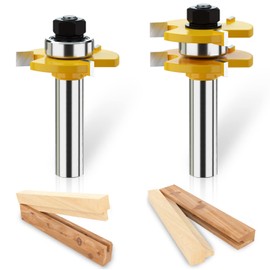 Tongue and Groove Router Bit Set 1/2 Inch Shank Router Bits for 3/4" Stock, 1/2" Cutting Depth Adjustable Router Bits T Shape 3 Teeth Wood Milling Cutter Woodworking Tool for Doors, Drawers, Shelves