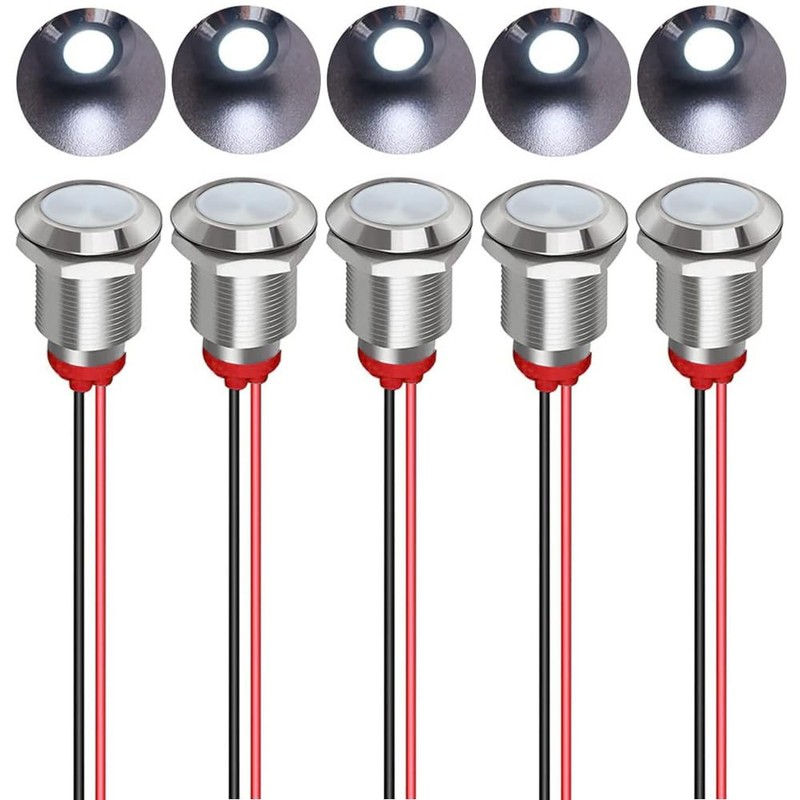 Gebildet 5pcs 12mm LED Metal Indicator Light AC/DC 12-24V Waterproof