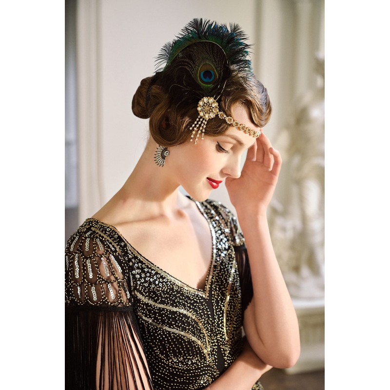 BABEYOND 1920s Feather Headband Peacock Feather Headpiece Vintage 1920s Flapper