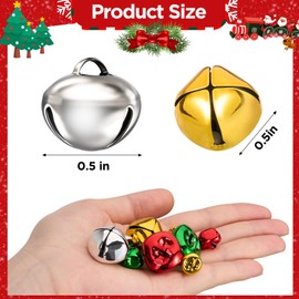 Sooez Jingle Bells for Crafts, 200PCS Colorful 0.5 inch Small Bells with Crisp Sound, Christmas Bells Bulk 4 Colors, Craft Bells for Christmas Decorations Mini Bells for DIY Project