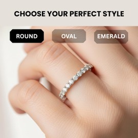 KISPER 14K White Gold Plated Eternity Band Rings for Women - AAAAA Cubic Zirconia Round Oval Emerald Cut Wedding Bands Stackable Size 5-9