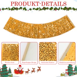 LACGO Christmas Tree Collar Skirt, Glitter Sequins Xmas Tree Base Collar for Christmas Decor Glitter Rustic Christmas Tree Stand Cover Ring for Winter Holiday Party Christmas, 60cm/24inch (Gold)