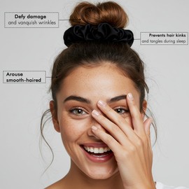 GALAGLIMMER Satin Scrunchies for Women: No-Damage Hair Ties for Girls, Day to Night Silk-Like Scrunchies for All Hair Types and Textures, Crease-Free Hair Accessories - 5-Pack (3 Black + 2 Red)