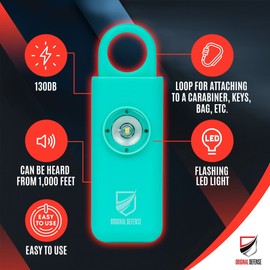 Original Defense® Siren Self-Defense Alarm - 130 dB Keychain Alarm with LED Strobe Light for Women, Children, and Elderly - Police Recommended - (Mint, 1 Count)
